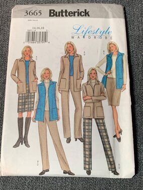 Butterick 3665 Lifestyle Sewing Pattern Size 14 16 18 Coat Vest Skirt Pant Uncut